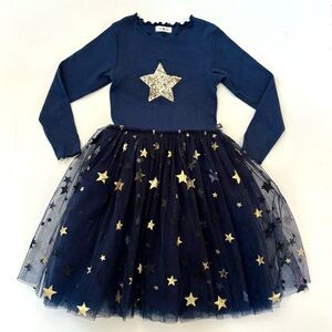 Petite Hailey Navy and Gold Sparkly Dress